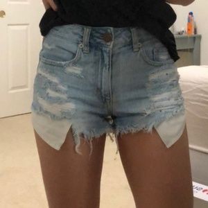 High waisted distressed shorts